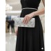 Silver Satin Embellished w/ Flower Rhinestones Evening Bag - BG-38044SV